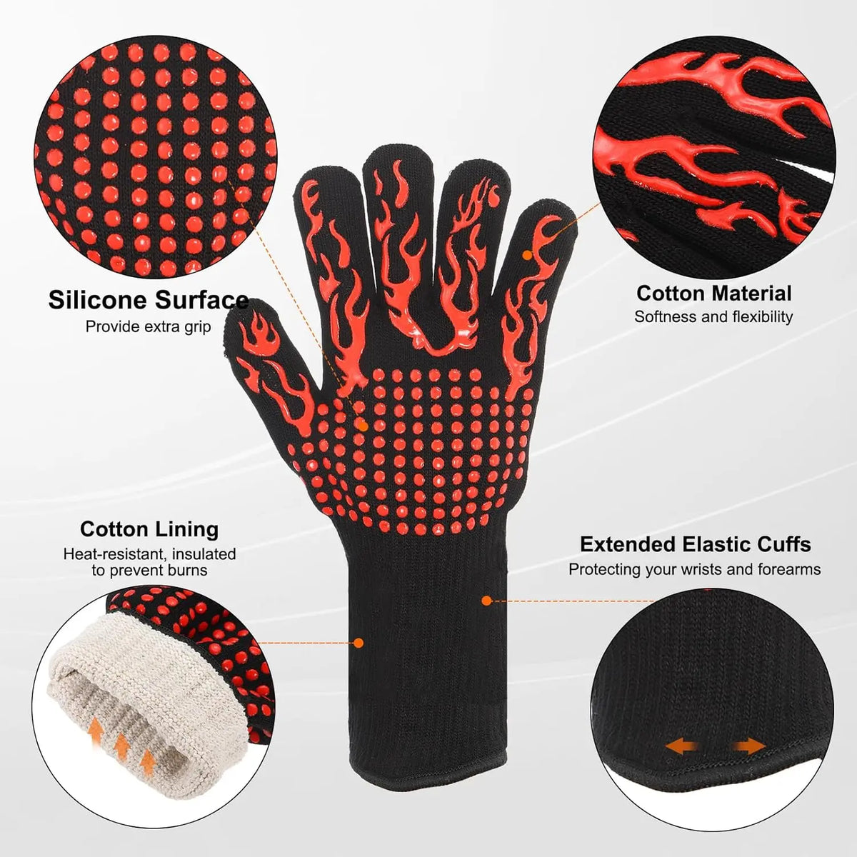BBQ Gloves 1472℉ Heat Resistant Oven Gloves Silicone Non-Slip