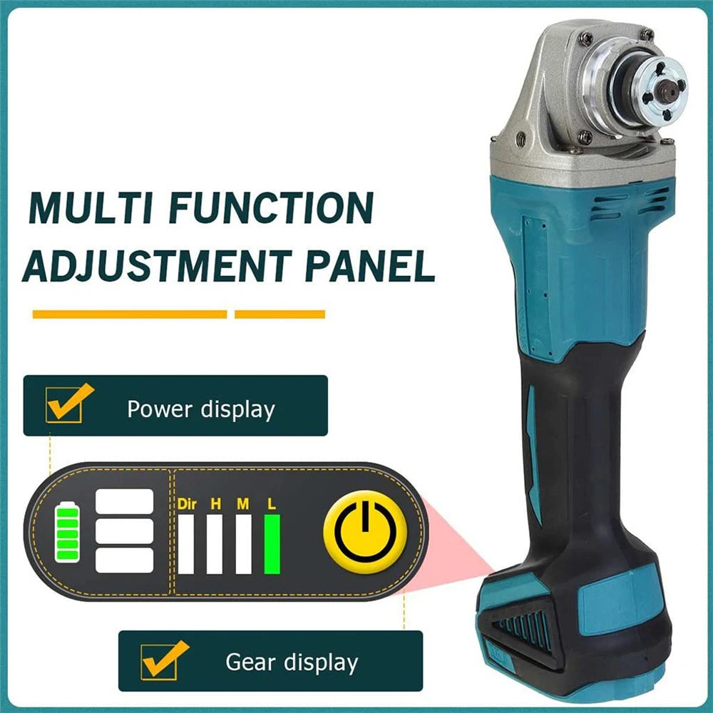 Podofo Handheld Cordless Brushless Electric Angle Grinder Polishing Grinding Machine Cutting Power Tool for Makita 18V Battery
