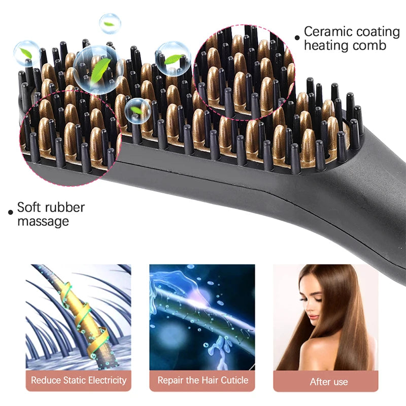 Portable Handheld 2 In 1 Electronic Quick Iron Beard Straightening Beard Hair Straightener Brush Ironing Comb For Men