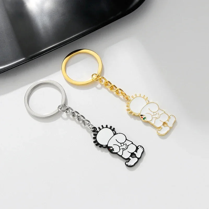 Stainless Steel Handala Boy Keychain Geometric Pendant Key Ring Holder Backpack Charm Jewelry for Women Men