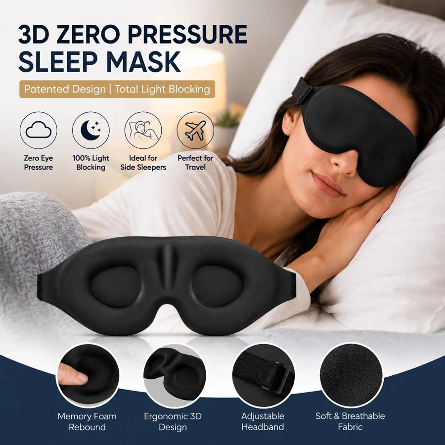 Unisex 3D Contoured Sleep Mask, Groove Molded Design Memory Foam Light Blocking Eyemask, Soft Comfortable for Travel Yoga Nap
