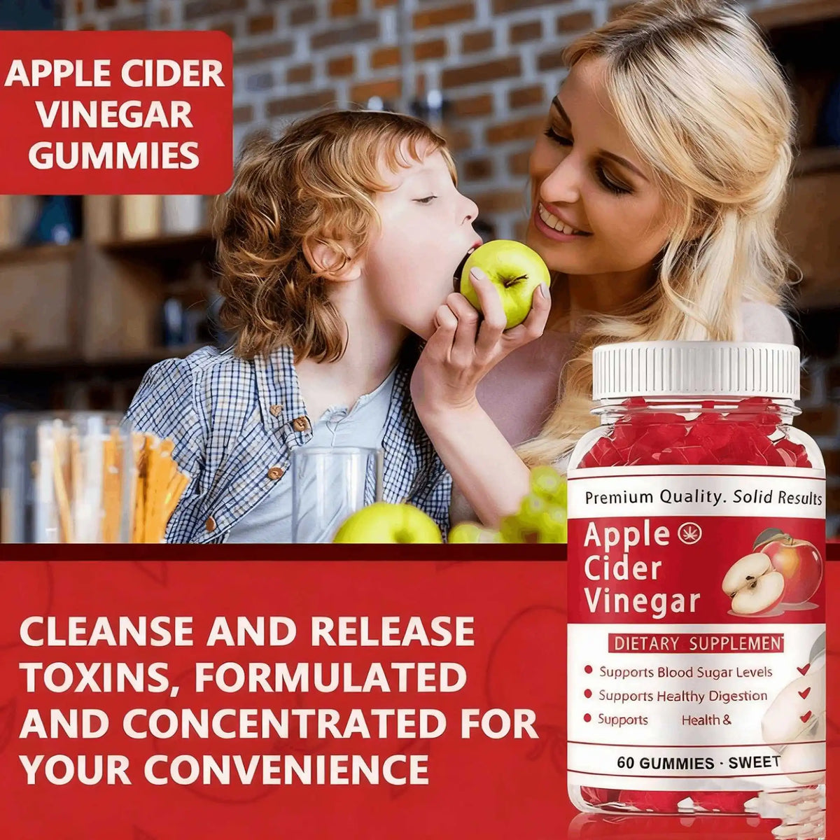 60 Count Apple Cider Vinegar Gummies Supplement Immune System
