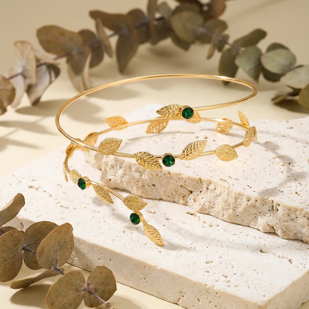 Boho Gold Color Leaf Upper Arm Cuff Bracelet for Women