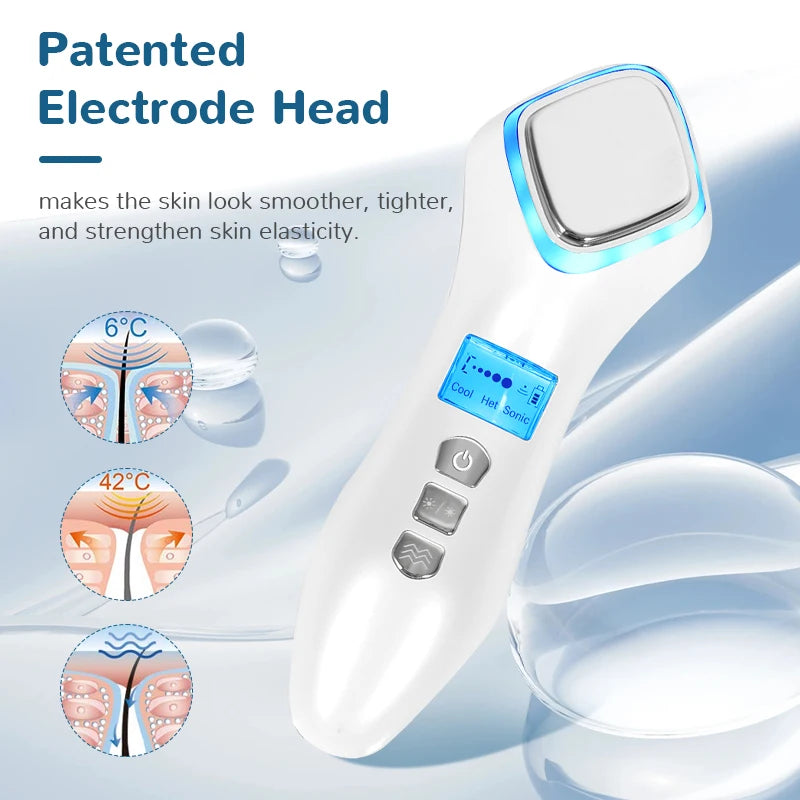 Hot & Cold Face Beauty Device with Red Blue Light Sonic Vibration Deep Cleansing
