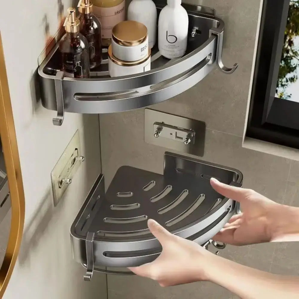 1/2/3Pcs Durable Punch-free Bathroom Shelves Wall-mounted Large Capacity Bathroom Corner Shelf Triangle Save Space Soap Rack