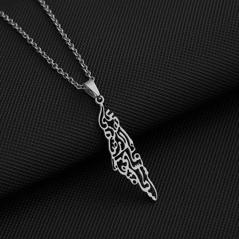 YILUOCD Palestine Map Pendant Necklace Arabic National Jewelry Fashion Stainless Steel Israel Chain Necklaces for Women