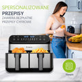 Sinaopus Air Fryer 2400W 10L XXL Dual Basket-LED Touch Screen Oil-Free Fryer, 8 Programs, Temperature Control, Oil-Free Air Oven