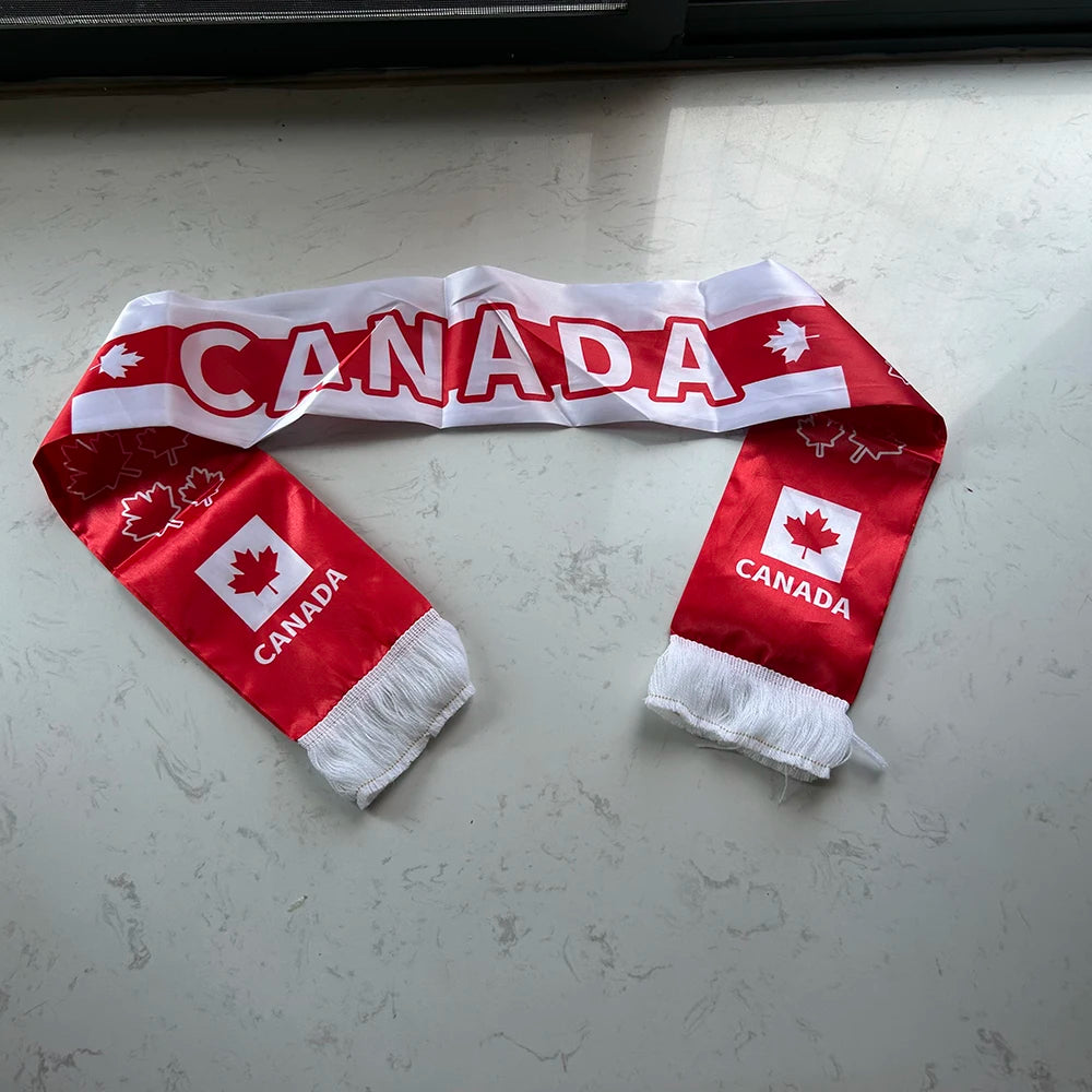 Canada Scarf 14x135cm Double-sided Printed Canada Flag Satin Canadian Scarf Suitable for 2026 world cup Sports Events