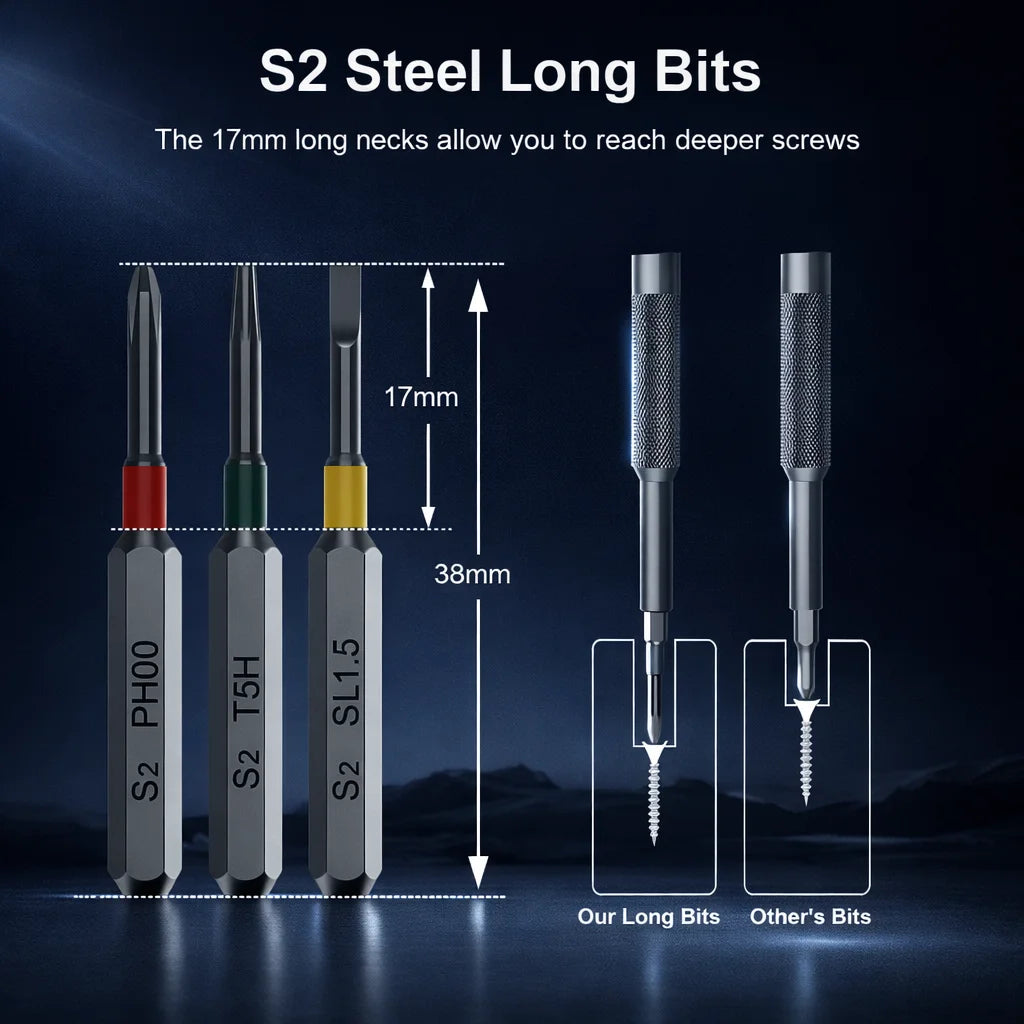 Precision Screwdriver Set, Screwdriver Kit with 36 Long S2 Bits,