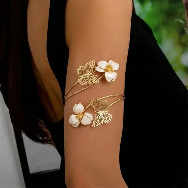 Boho Gold Color Leaf Upper Arm Cuff Bracelet for Women