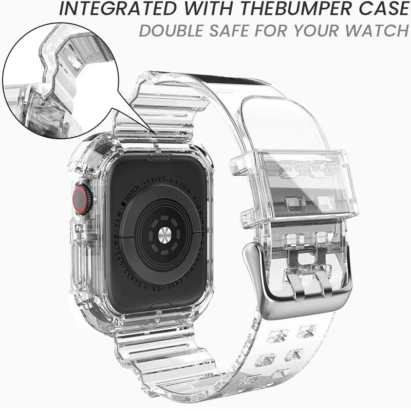 Clear Band + Case for Apple Watch 11 10 9 8 7 6 5 SE 4 38MM 42MM 46MM
