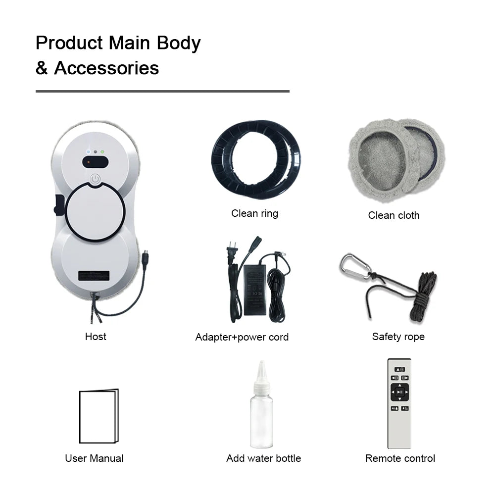 PuRuiKai Robot Window Cleaner, 5600Pa Window Cleaner Robot, Remote Control, 3 Cleaning Modes, Intelligent Edge Monitoring