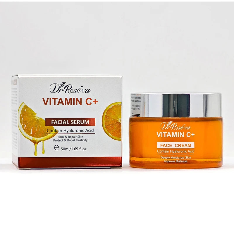 Vitamin C Moisturizing Brightening Skin Tone Skincare Set: Facial Serum & Cream & Cleaner,Essence Toner,Hydrating Body Lotion