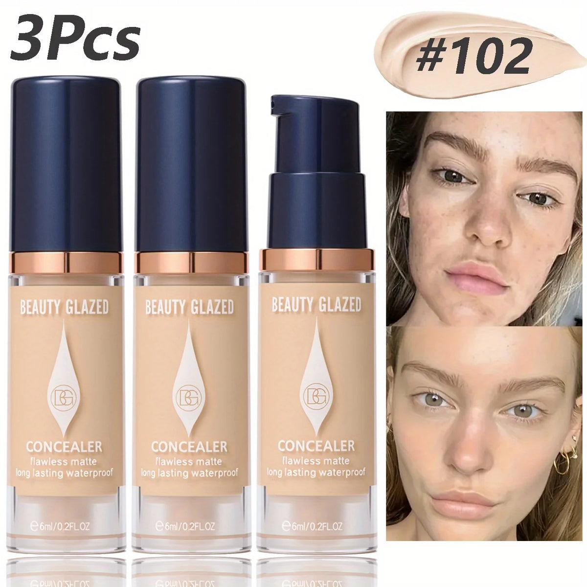 3Pcs/Set Full Coverage Concealer Foundation Long Lasting Waterproof