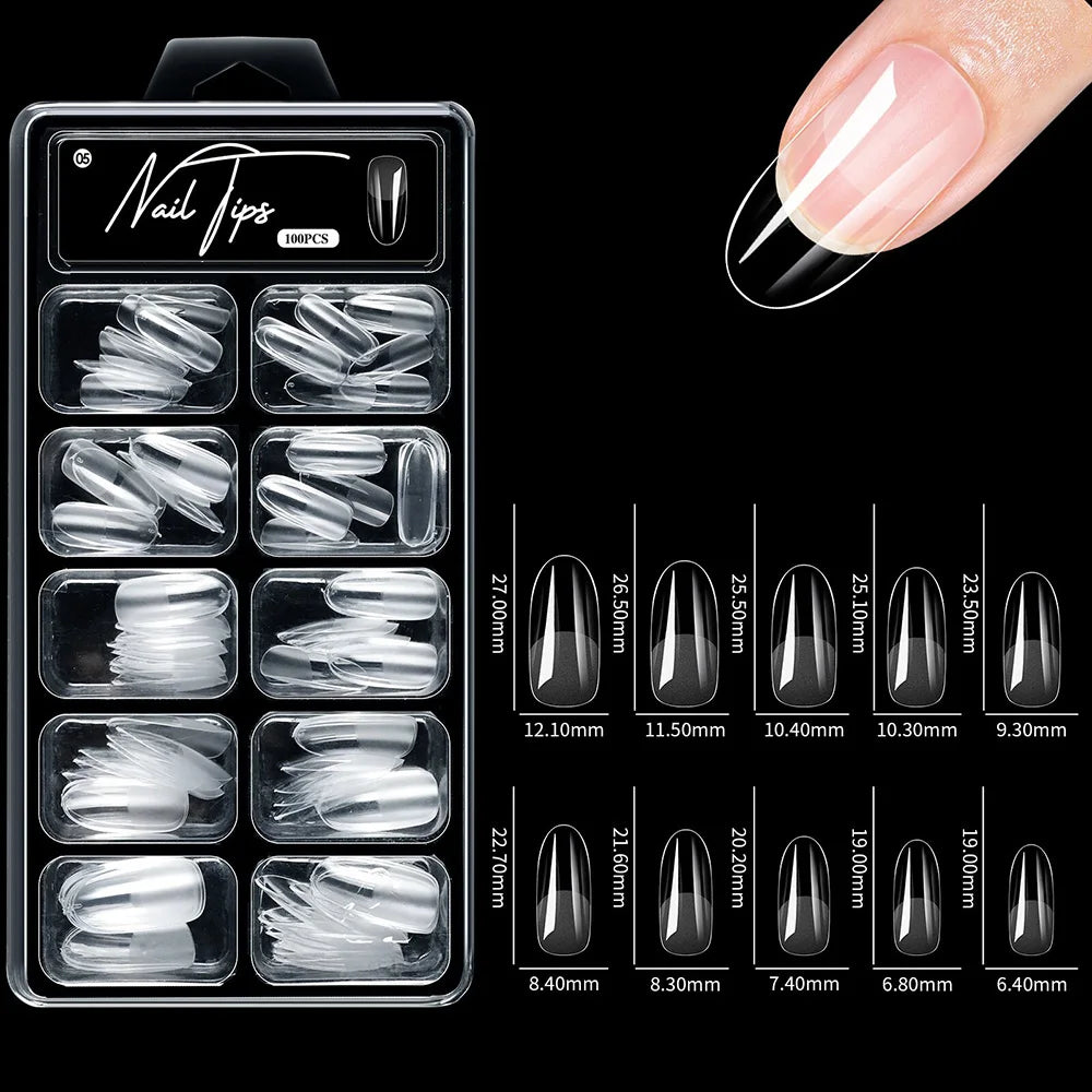 100pcs/box 10 types Fake Nail Tips Coffin Press on Nail Clear Full Cover