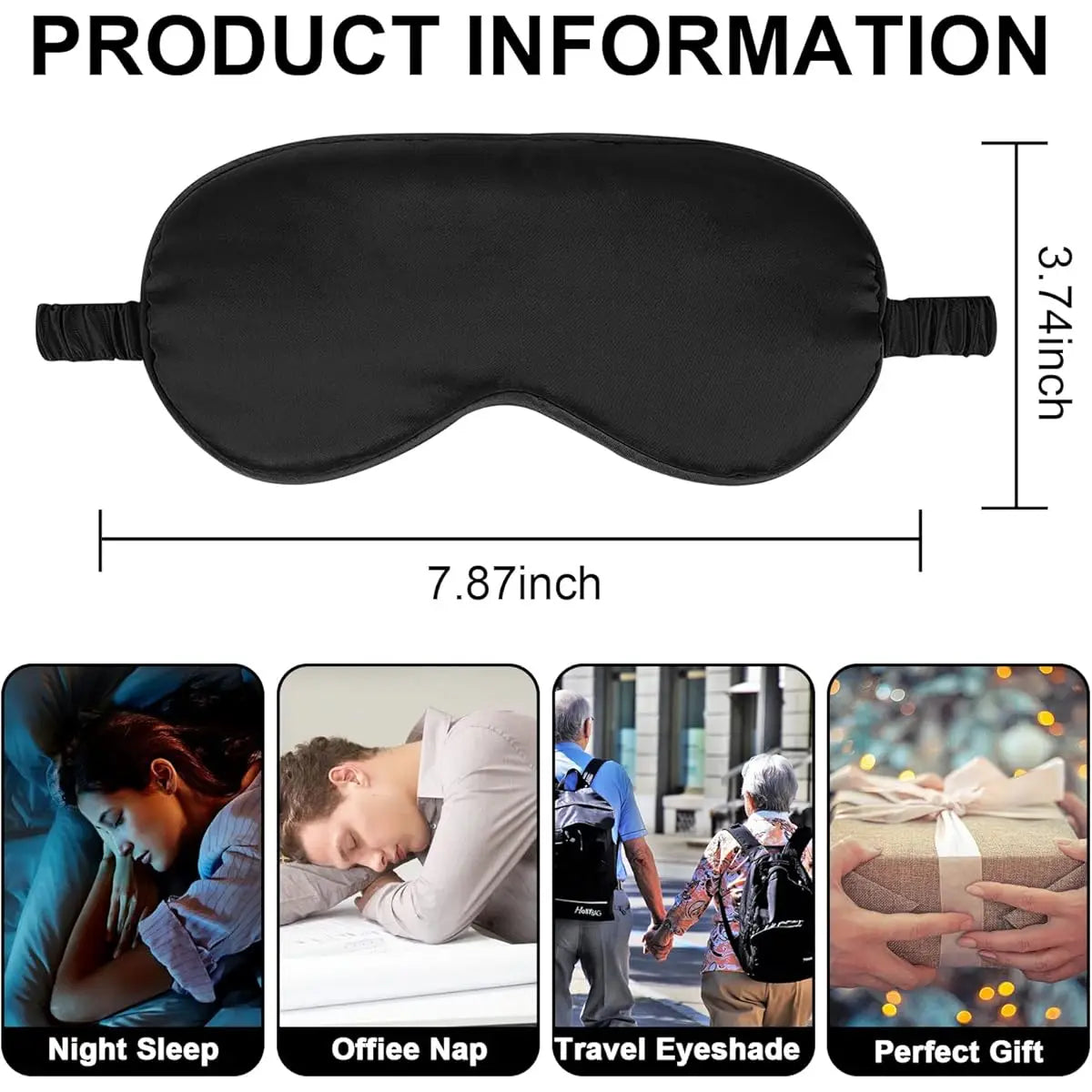 2-Pack Silk Sleep Mask - Elastic Blackout Eye Mask & Blindfold for Full Night'S Sleep, Light Blocking, Adjustable Strap