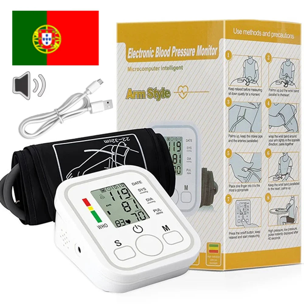 Automatic Digital Arm Blood Pressure Monitor Sphygmomanometer Tonometer Tensiometer Heart Rate Pulse Meter BP Monitor Healthy