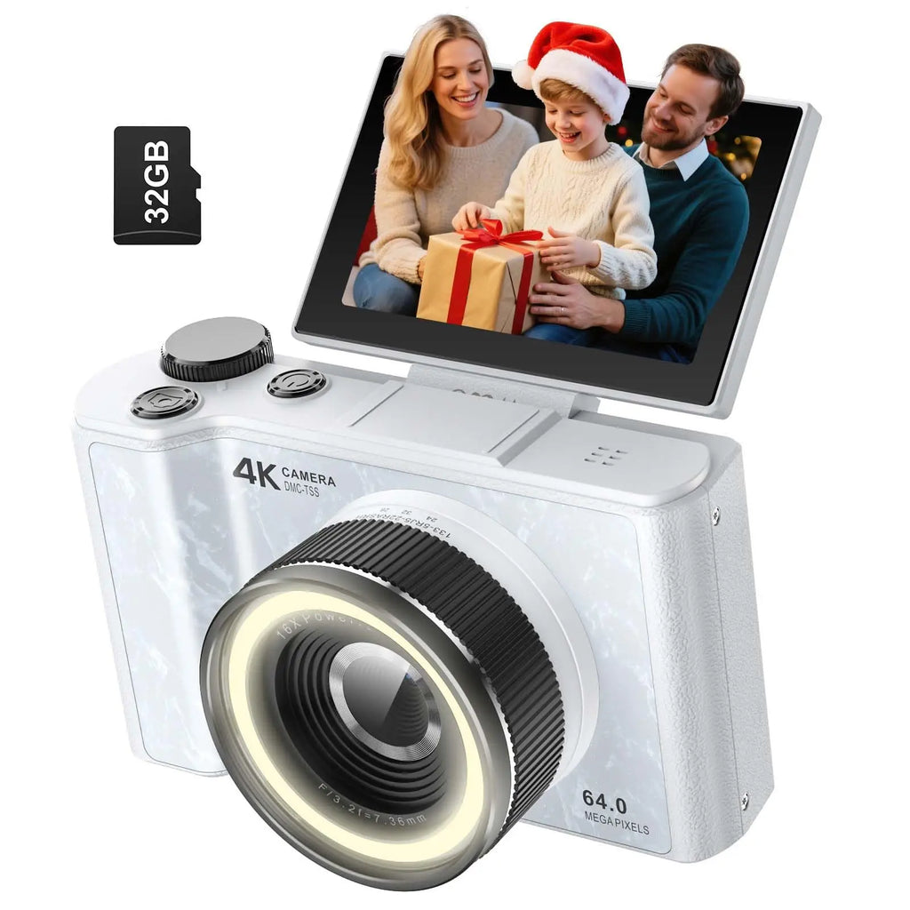 4K Digital Camera for Photography,4k Camera with Ring Light，180°