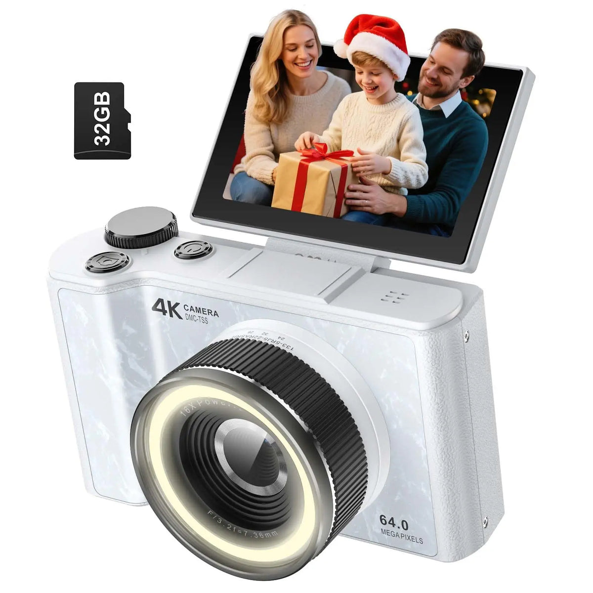 4K Digital Camera for Photography,4k Camera with Ring Light，180°