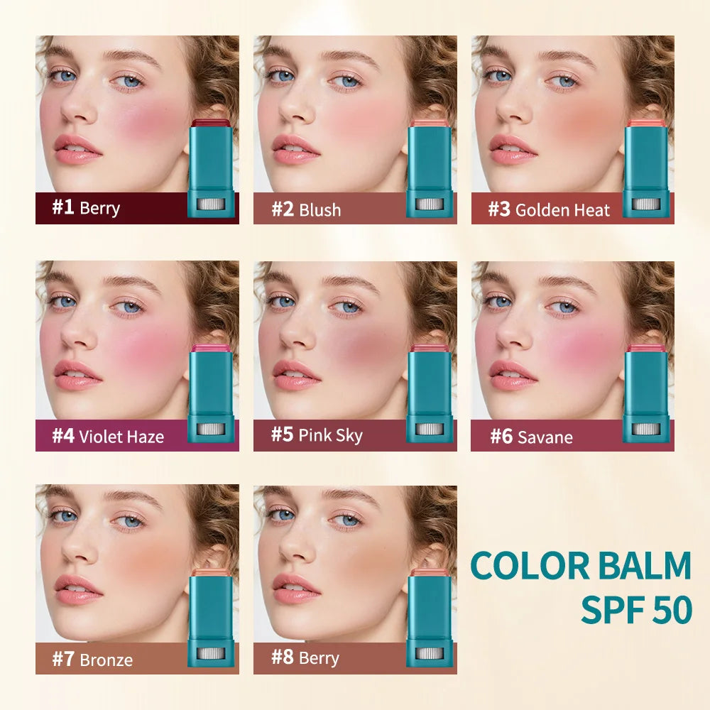 8 Color Balm SPF 50 Mineral Sun Lip & Cheek Tint Hydrating Water Resistant Long Lasting Buildable Blush Natural Makeup