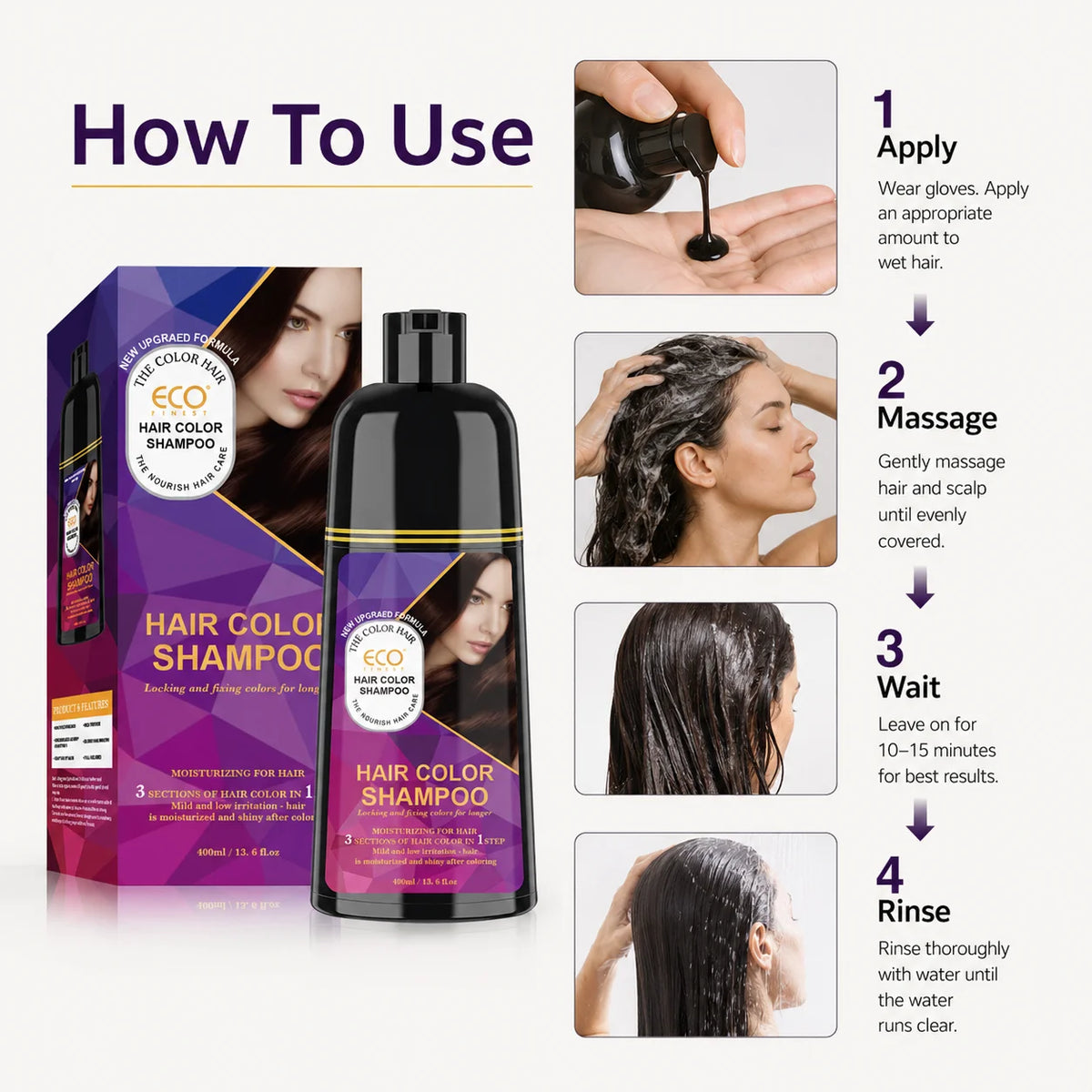 400ml Hair Color Shampoo Black Brown Burgundy Red Hair Dye Shampoo 3 in 1 Color Depositing Shampoo for Women Men,