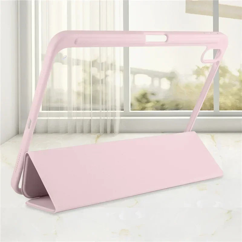 For iPad 10th Gen Case with Pen Holder Trifold Acrylic Clear Back Hard Cover For iPad 10.2 9.7 Air 5 11 iPad 10 9 11th A16 Case