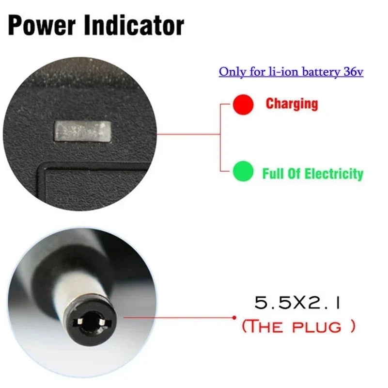 36V Smart Lithium Battery Charger DC42V 2A 5.5x2.1mm For 10 Series 36V 8AH 9AH 10AH 12AH 20AH With Led Indicator EU US Plug
