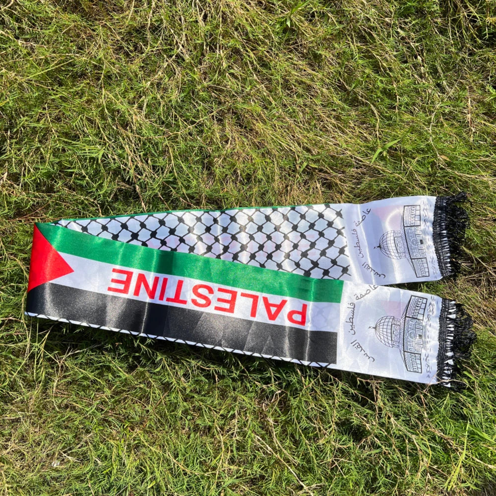Palestine Scarf 130 x 14cm Palestine Printed Satin Face National Day Flag Palace Map Scarf Shawl