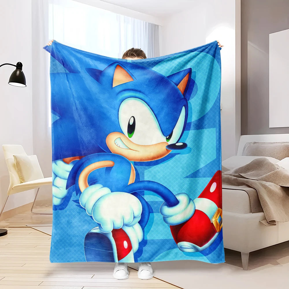 Anime Sonic Pattern Flannel Blanket Warm Soft