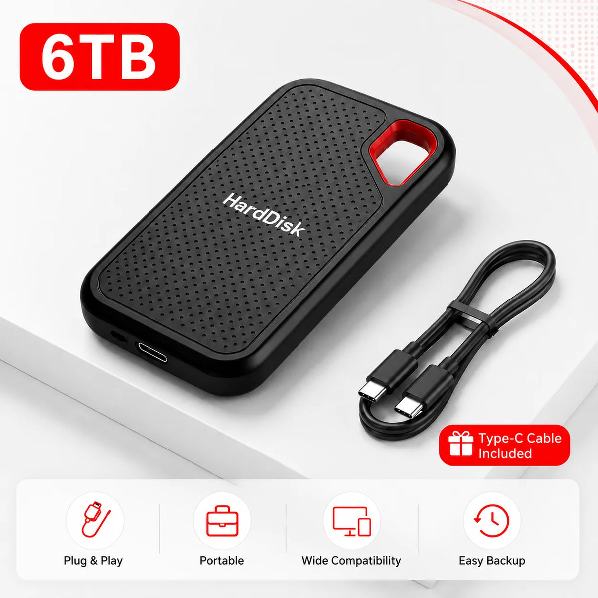Portable SSD External Hard Drive 1TB 2TB USB-C Fast Storage Disk for Laptop Mac Phone Photo Backup