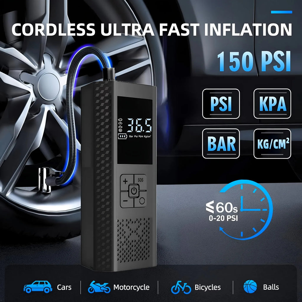 Wireless Car Air Pump 150PSI Electric Tire Inflator Portable