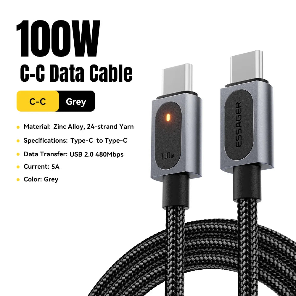 Essager 100W Type C to Type C Cable 5A  Fast Charging