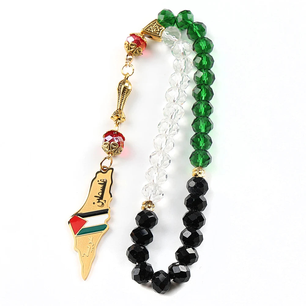 Palestine Map Flag Arabic Letter Car Pendant for Women Men Stainless Steel