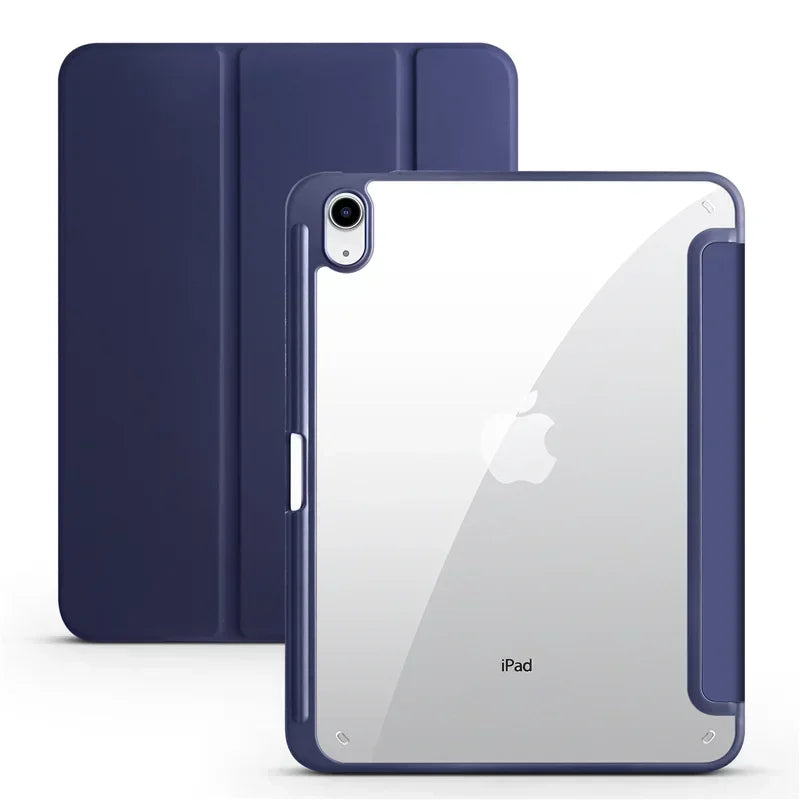 For iPad 10th Gen Case with Pen Holder Trifold Acrylic Clear Back Hard Cover For iPad 10.2 9.7 Air 5 11 iPad 10 9 11th A16 Case