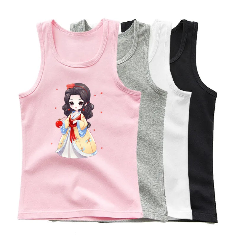 Girls Kawaii Ocean Princess Tanks Kids Sleeveless O-Neck Summer T-Shirt New Catoon Vest Top for Toddler Kids