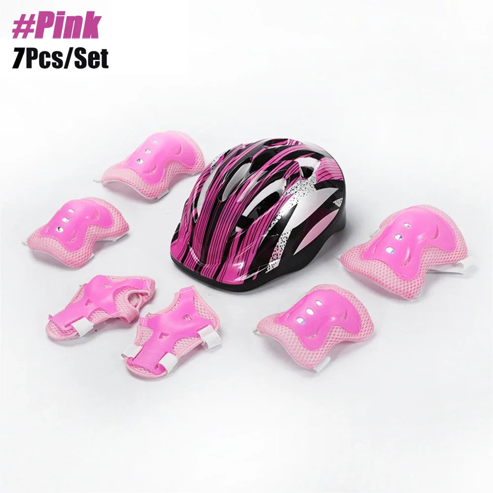 7Pcs/Set Roller Skating Kids Boy Girl Safety Helmet Knee Elbow Pad Sets Cycling Skate Bicycle Scooter Protection Safety Guard