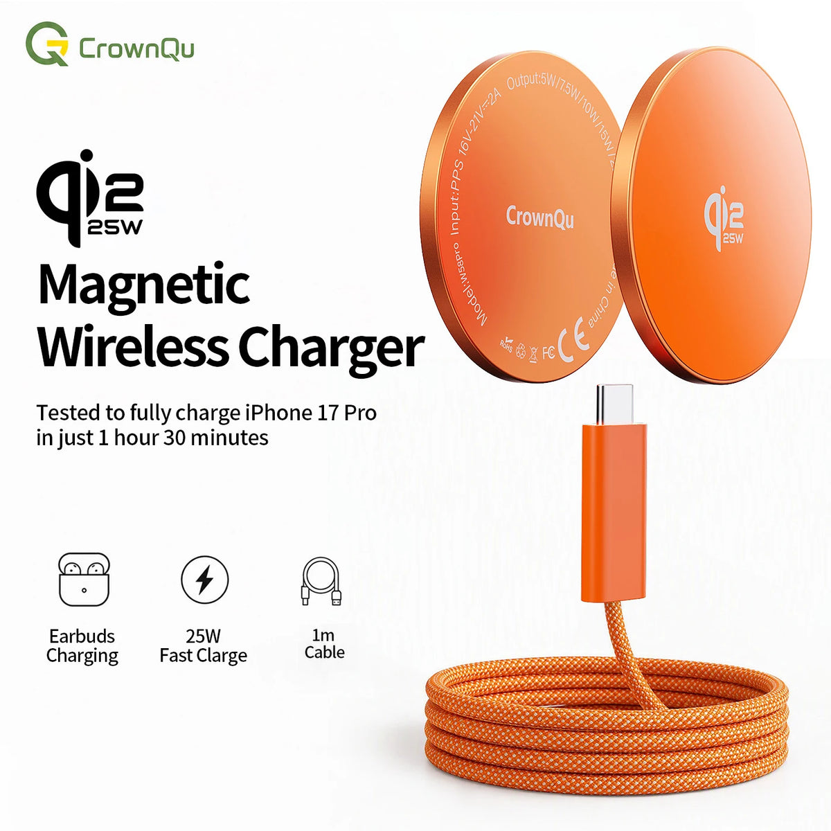 Qi2.2 Magnetic Wireless Charger Stand Foldable 25W Fast Charging with 47.2