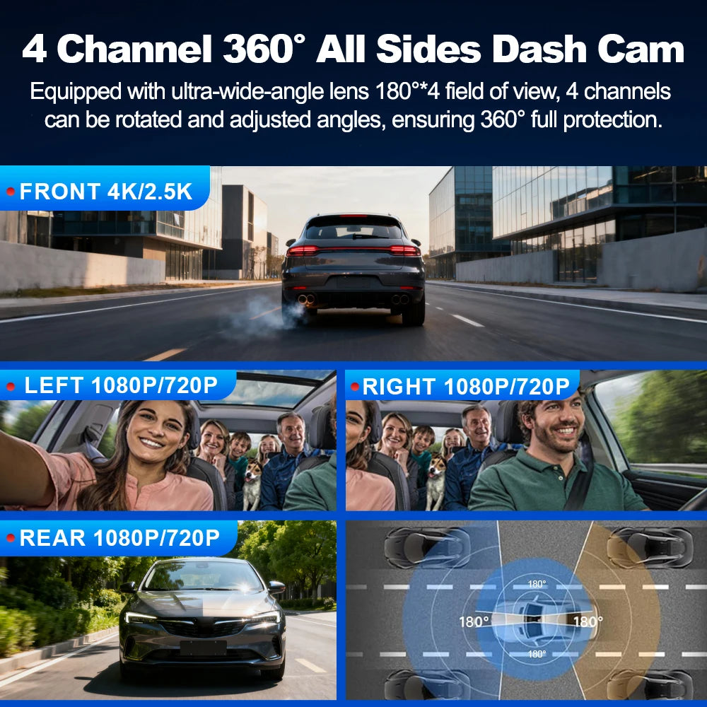 BEPOCAM 4K Dash Cam 4 Channel Front and Rear Inside 360°