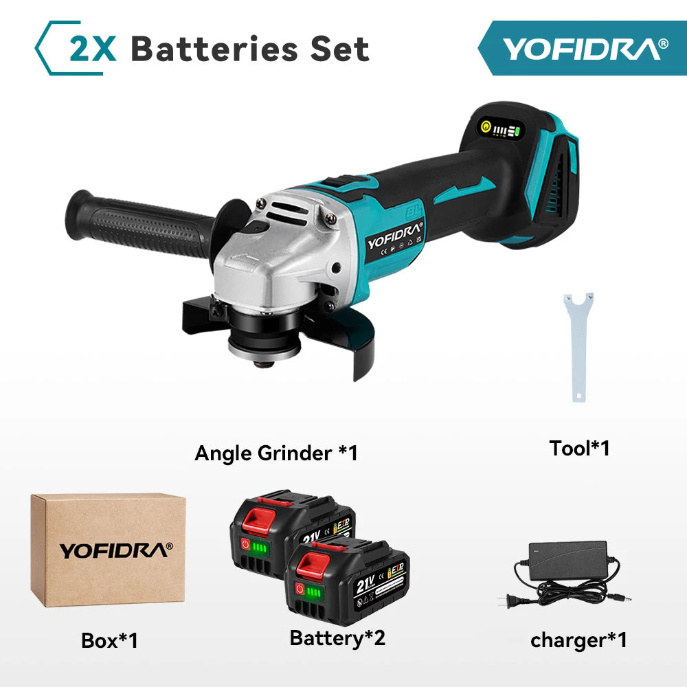YOFIDRA 125mm 4 Gears Brushless Electric Angle Grinder Metal Wood Grinding Polishing Cutting