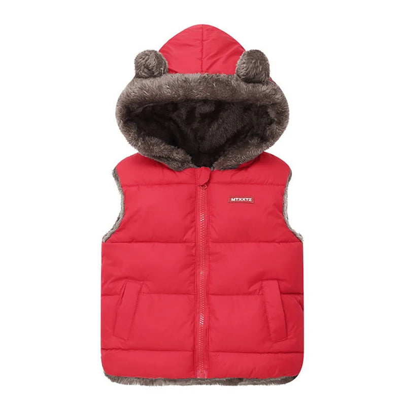 New Winter Keep Warm Boys Vest Fashion Thick Plush Hooded