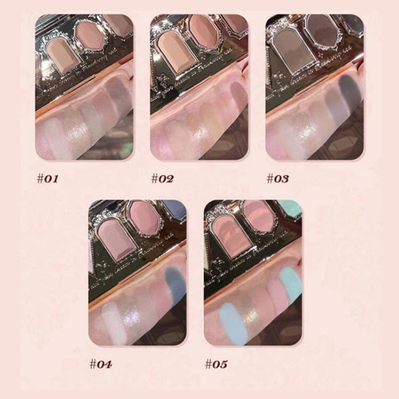 Flower Knows Strawberry Rococo Eyeshadow Pressed Glitter 5 Color Eye Shadow Creamy Texture Natural Bronze Cosmetic Eye Shadows