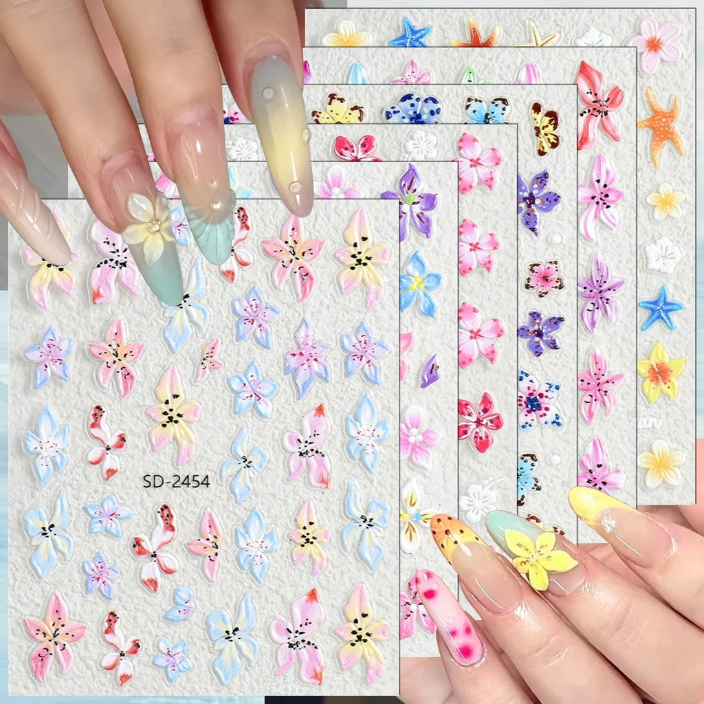 3 to 120 Sheets Tropical Flower Nail Stickers Hibiscus Butterfly Starfish