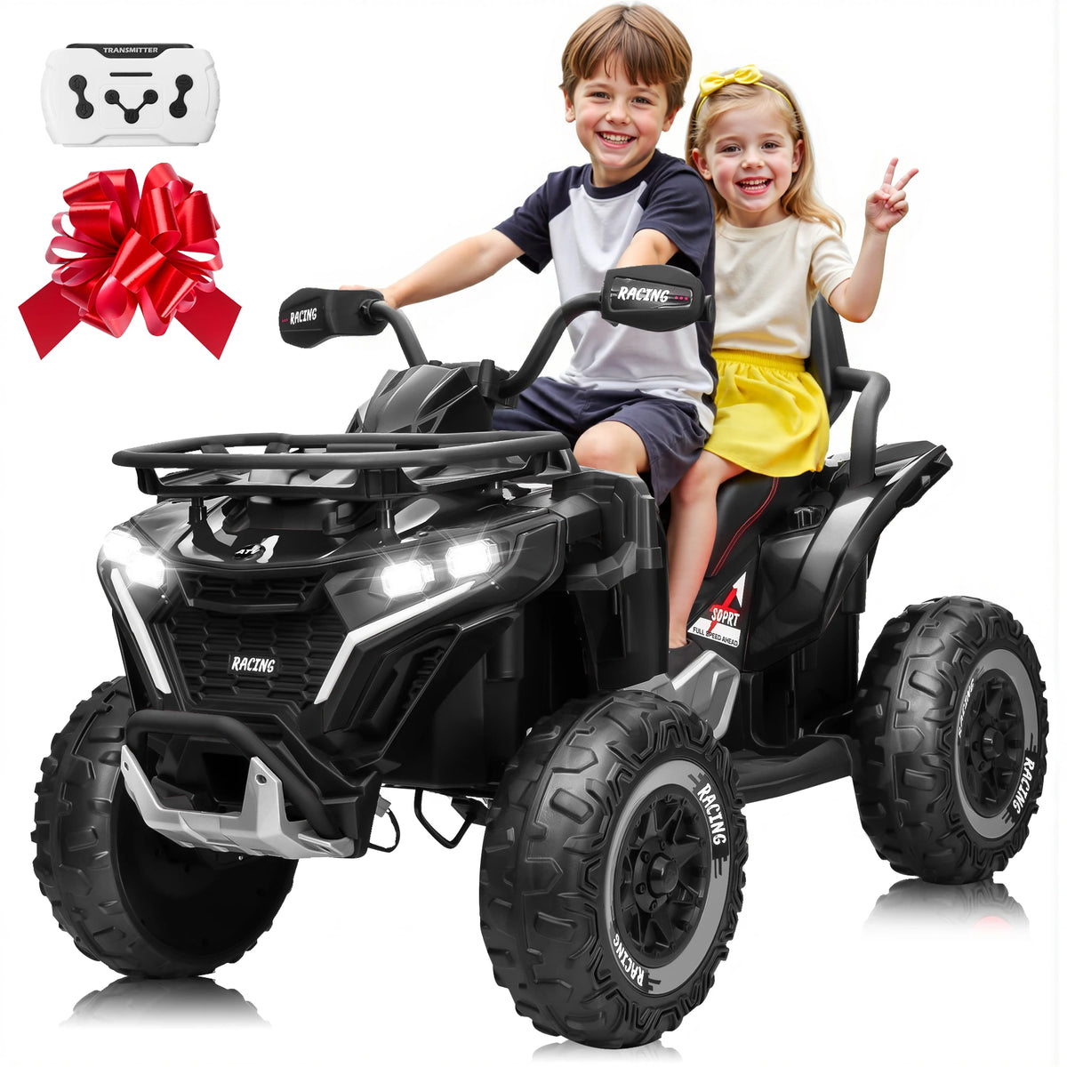 24V Ride on Car, Kids ATV XL Four Wheeler W/EVA Tires, 19-Inch Leather 2 Seater, 800W Motors