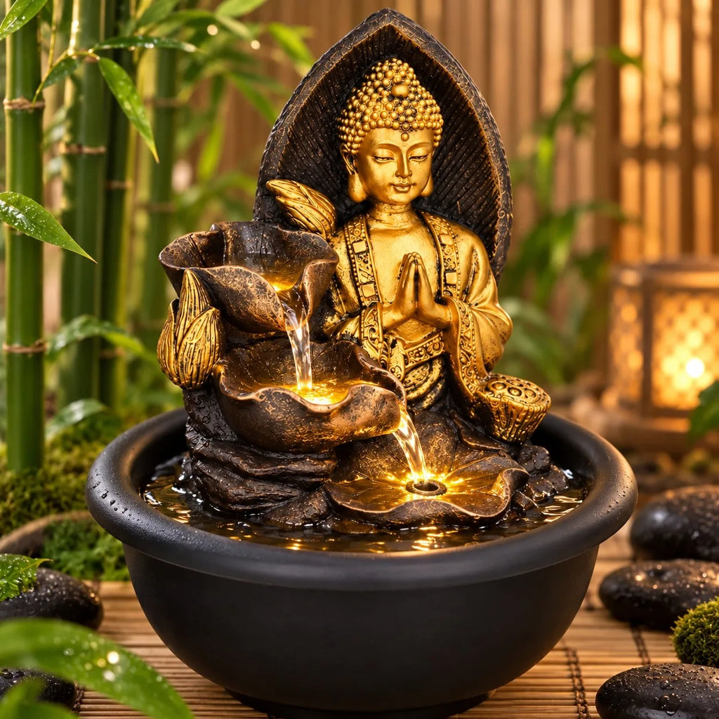 Decorative Buddha Water Fountain with LED Lighting for Indoor and Outdoor Use