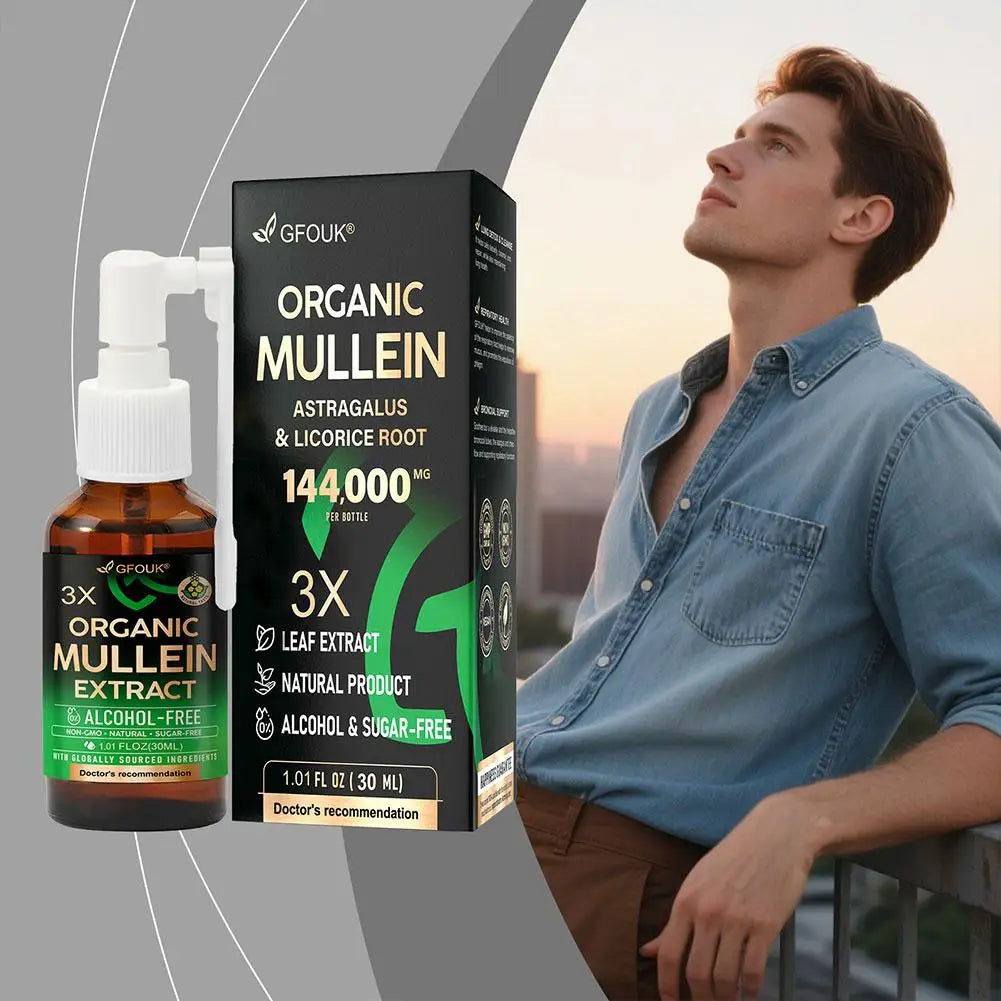 GFOUK Mullein Extract Spray 144000MG Organic Mullein With Astragalus Licorice Root Sugar Free Natural Respiratory Support Spray