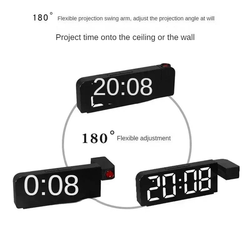 180° Rotation Digital Projection Alarm Clock LED Display