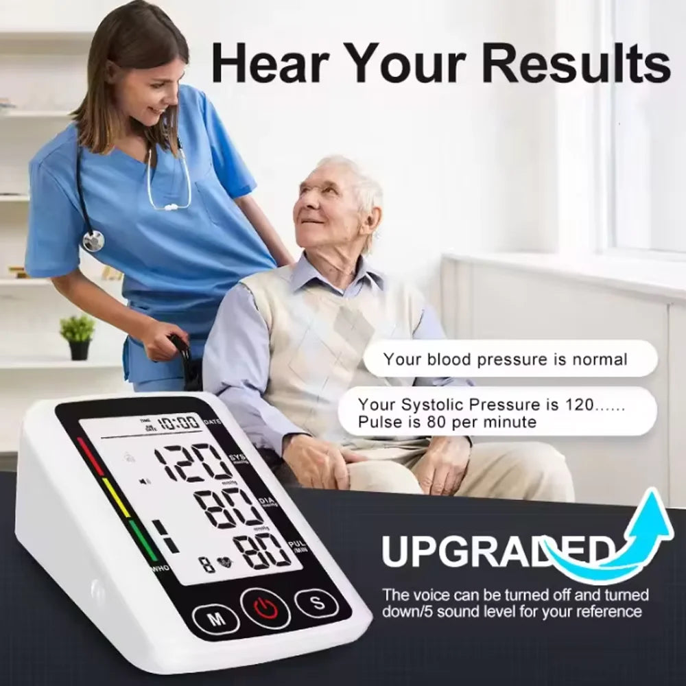 Automatic Digital Arm Blood Pressure Monitor Sphygmomanometer Tonometer Tensiometer Heart Rate Pulse Meter BP Monitor Healthy