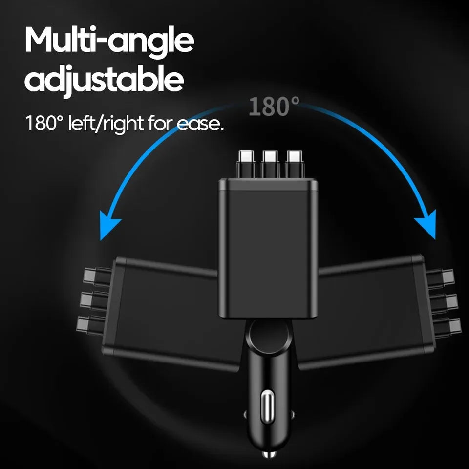 New 120W 7IN1 Retractable Fast Car Charger USB Type-C Power Adapter With Roof Starlight For iPhone Samsung Xiaomi Huawei
