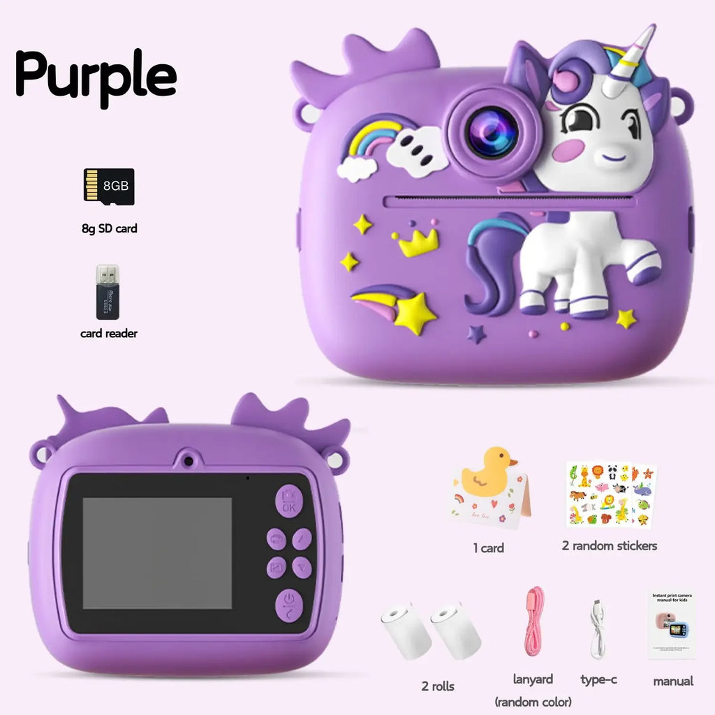 Purple Cute Kids Colorful Instant Print Small Camera with SD Card