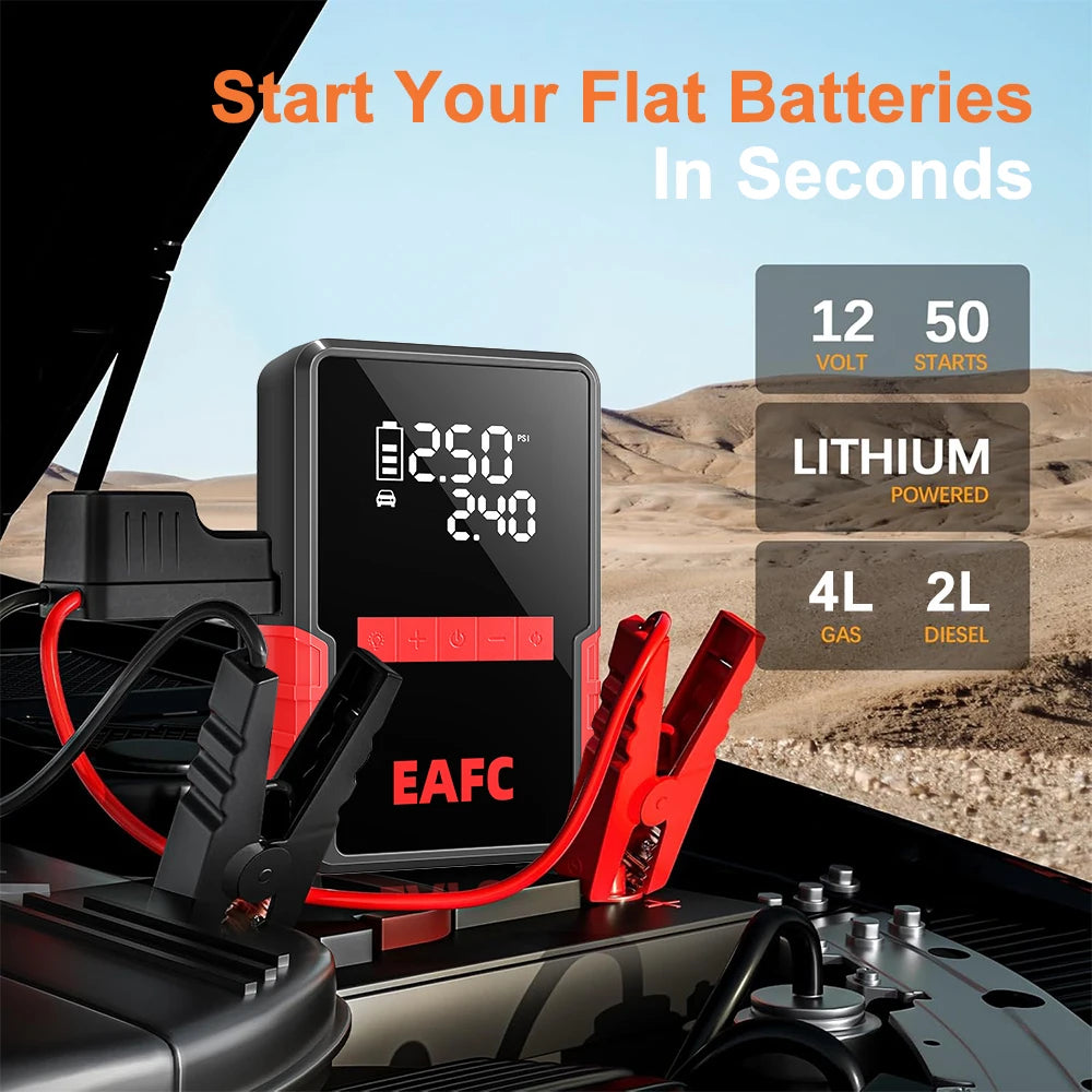 EAFC Portable 1200A Jump Starter with 150PSI Air Pump Power Bank 4 in 1